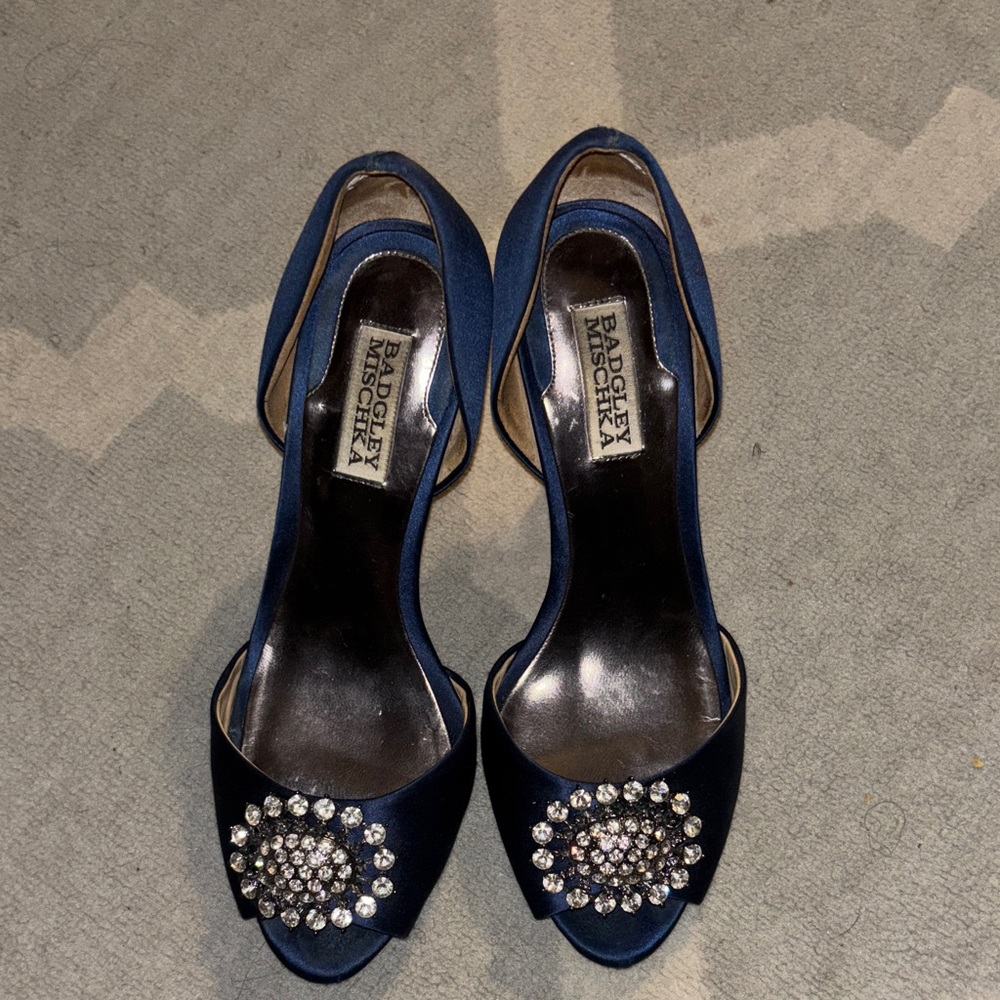 Badgley Mischka Midnight Blue Jeweled Heels